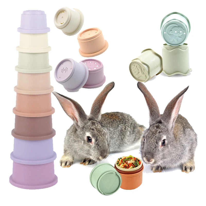 Stacking Cups Toy For Rabbits Multi-Colored Reusable Small Animals Puzzle Toys For Hiding Food Playing Bunny Accessories Pet