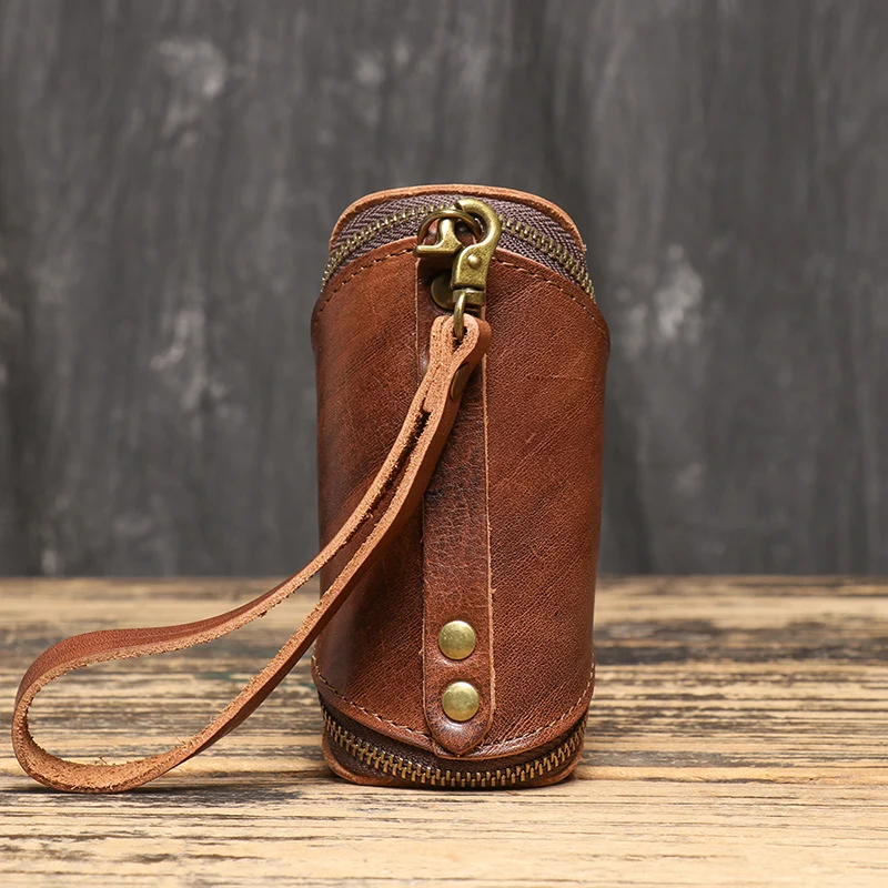 Genuine Leather Coin Purse Retro Zipper Key Bag Unisex Creative Car Key Pendant Head Layer Cowhide Wallet Clutch Bag