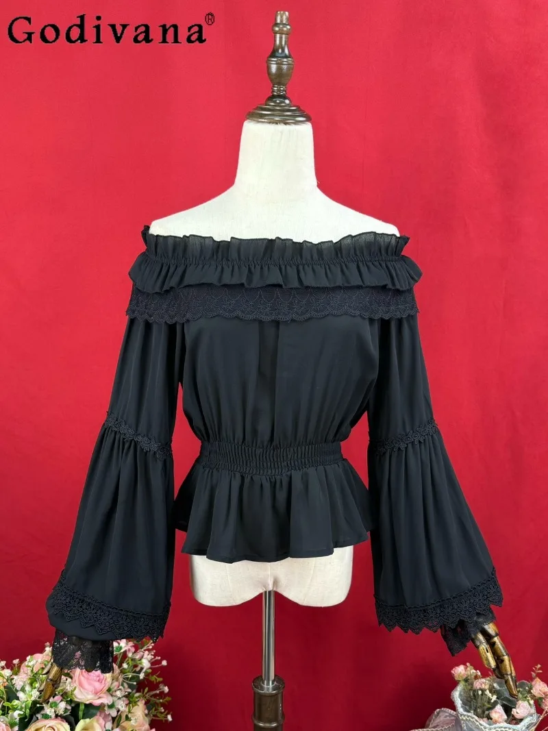 

Spring and Autumn New Japanese Style Original Lolita Long Sleeve Inner Shirt Sweet Girl Short Base Pullover Top