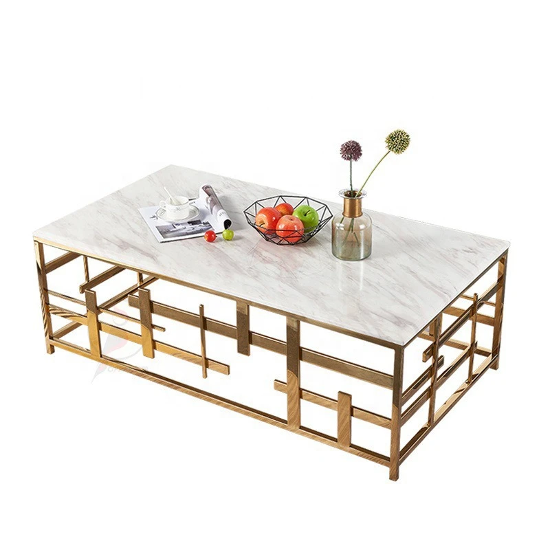 Modern simple metal stainless steel marble coffee table light luxury living room