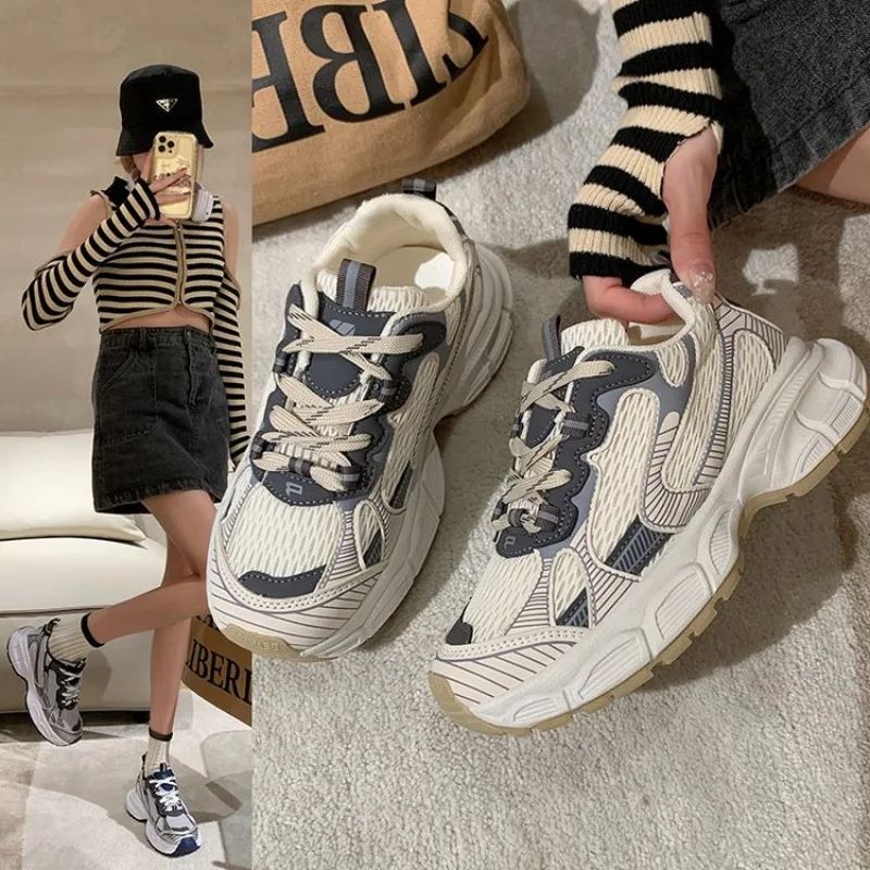 2024 Summer New Korean Breathable Dad Shoe Female Students Female Thick Sole Elevated Casual Shoes Adult Female Sneakers