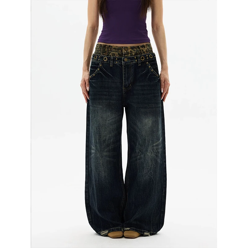 

Summer Women's Denim Pants Old Blue Washed Women's Jeans Straight Casual Loose Wide Leg Trousers New Fashion