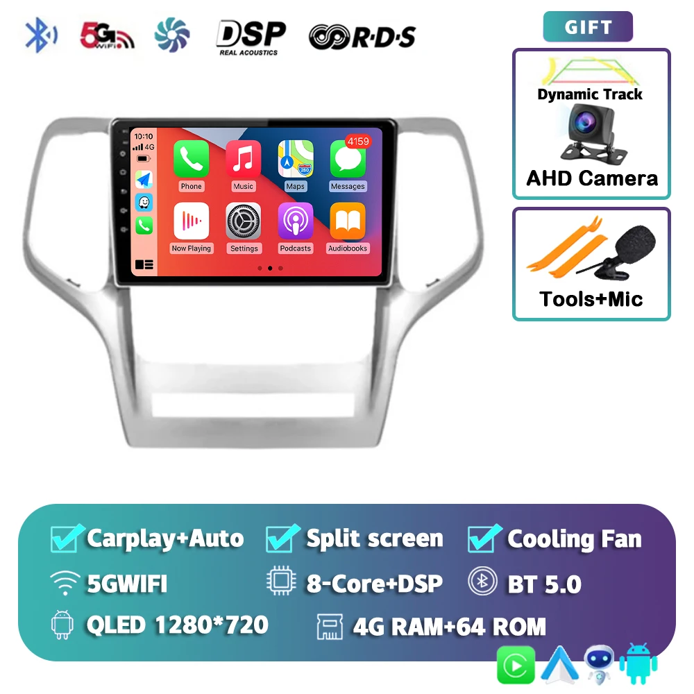 Android 15 voor Jeep Grand Cherokee 2008 2009 2010 2011 2012 2013 QLED scherm autoradio multimediasysteem Carplay Auto navigatie
