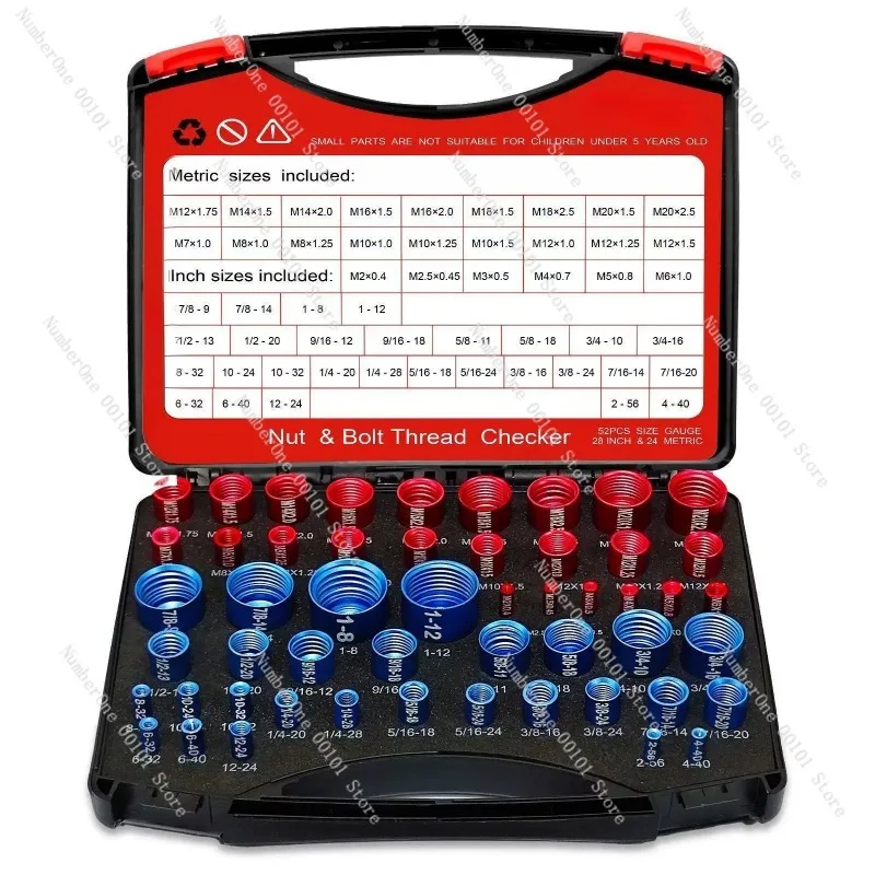 52Pcs Nut & Bolt Thread Checker, 28 Inch & 24 Metric Thread Gauge Box Set