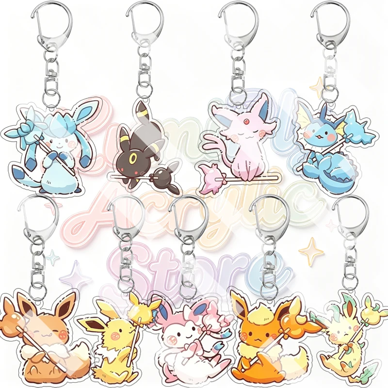 Kawaii Cute Eevee Umbreon Vaporeon Espeon Jolteon Leafeon Love Lollipop Q Version Anime Acrylic Keychain PKM Bag Charm Pendant