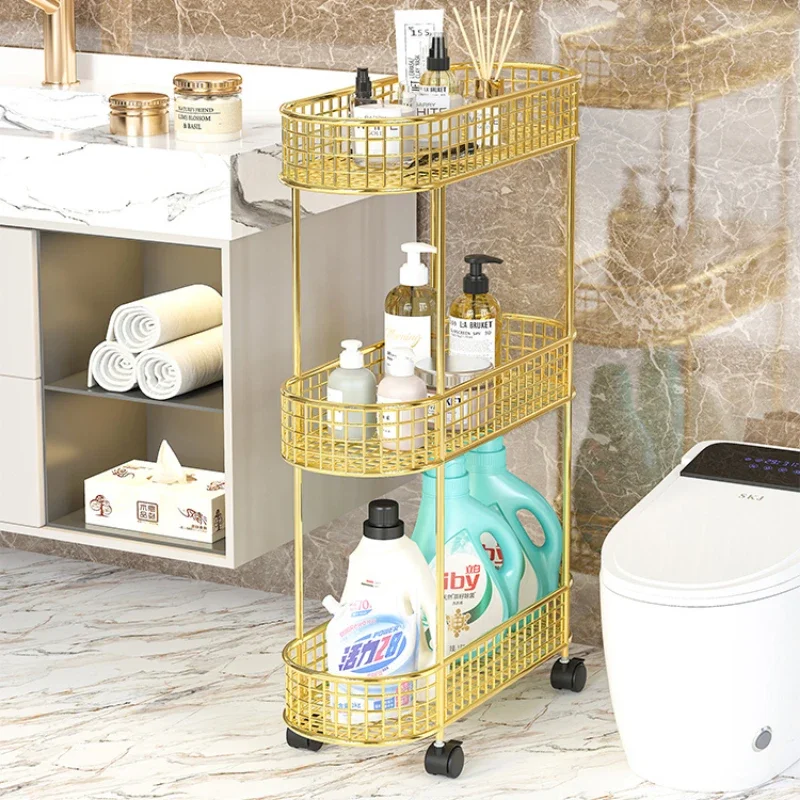 

Hot Sale Mobile Seam Floor Storage Rack Bathroom Waterproof And Moisture Proof Hollow Storage Cabinet Living Room Snack Cart