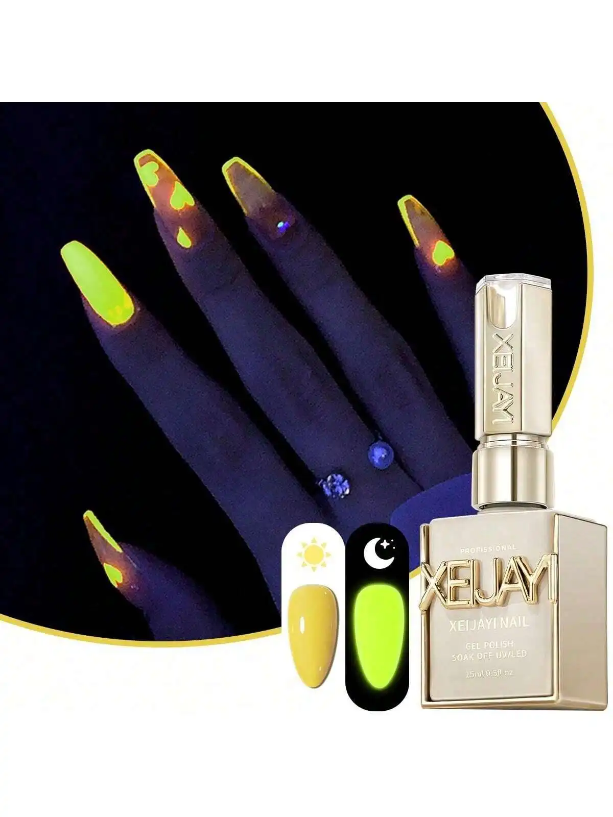 

1Pc 15ML Yellow Glow in the Dark Gel Nail Polish - Luminous Top Coat for Home Salon Manicure and DIY - Long-Lasting and Durable
