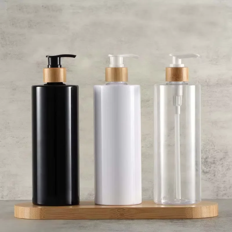 1Pcs 300/500ML Bamboo Pump Dispenser Bathroom PET Dish Soap Bottle Lotion Refillable Shower Gel Liquid Frosted Container