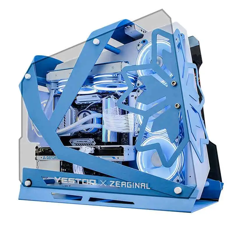 ZEAGINAL ZC-09 MATX/ITX open computer case，Both sides of the tempered glass are transparent, blue and white limited edition