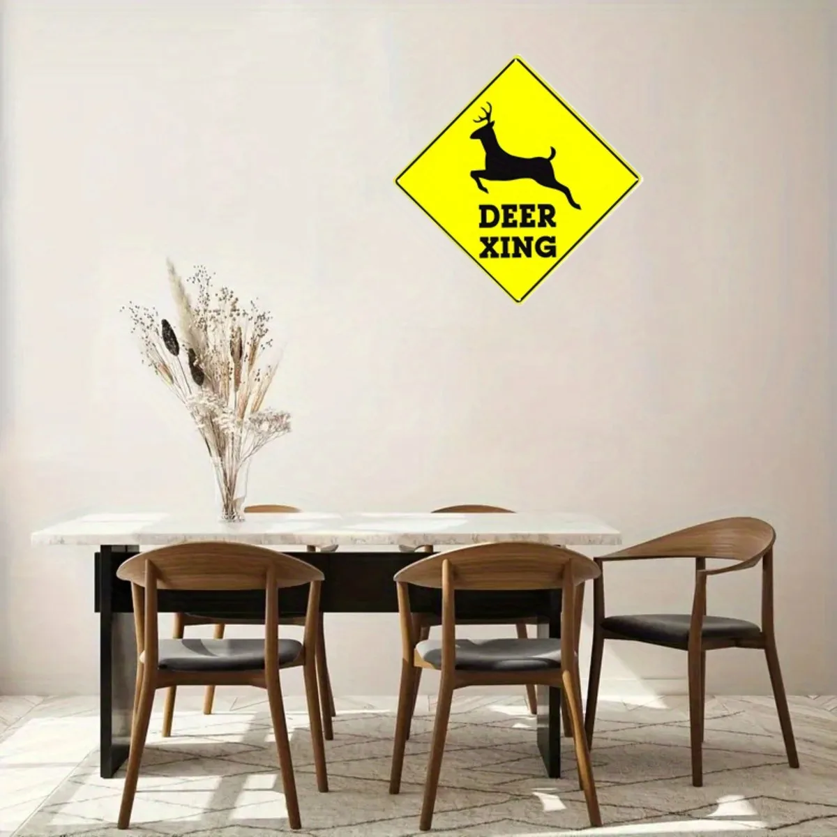 علامة طريق من القصدير المضحكة مقاس 8 × 8 بوصة - ديكور معدني رباعي الأطراف أصفر مع صورة ظلية للديك للحديقة والمنزل #5