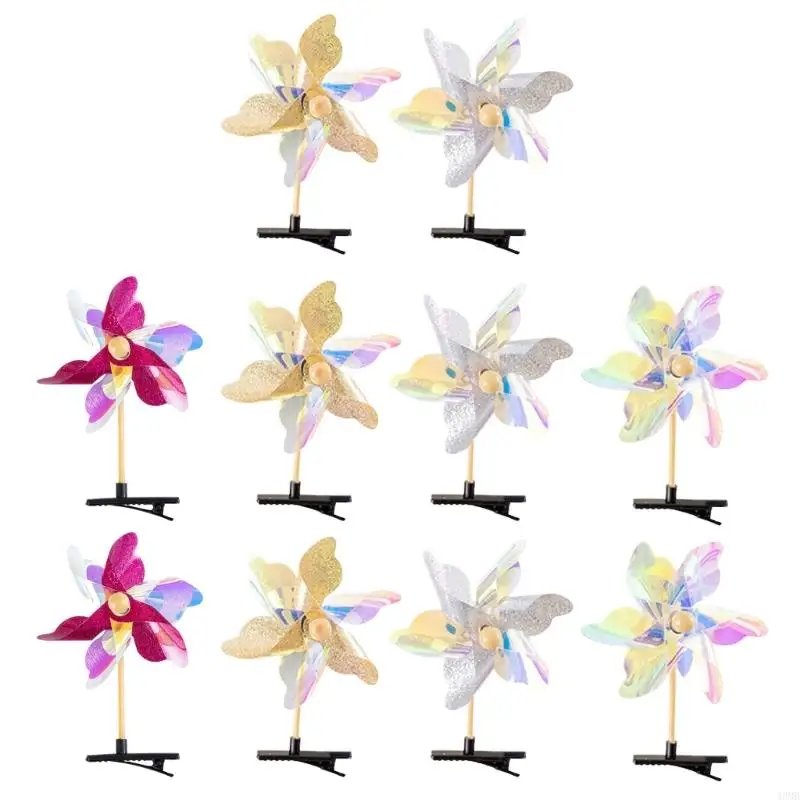 

49MB 10Pcs Windmill Hair Clip Colorful Child Girls Duckbill Hairpin Plastic Sweet Gift Barrettes Headwear Accessory