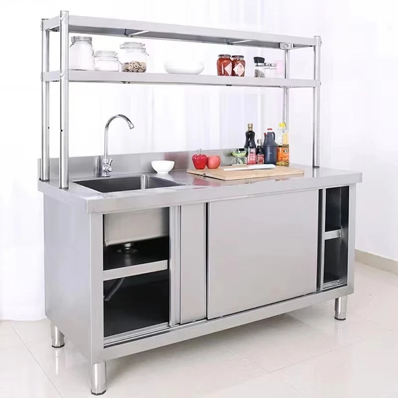 Commercial Kitchen Stainless Steel Sink Cabinet Single Bowl Sink with Shelf for Hotel Restaurant
