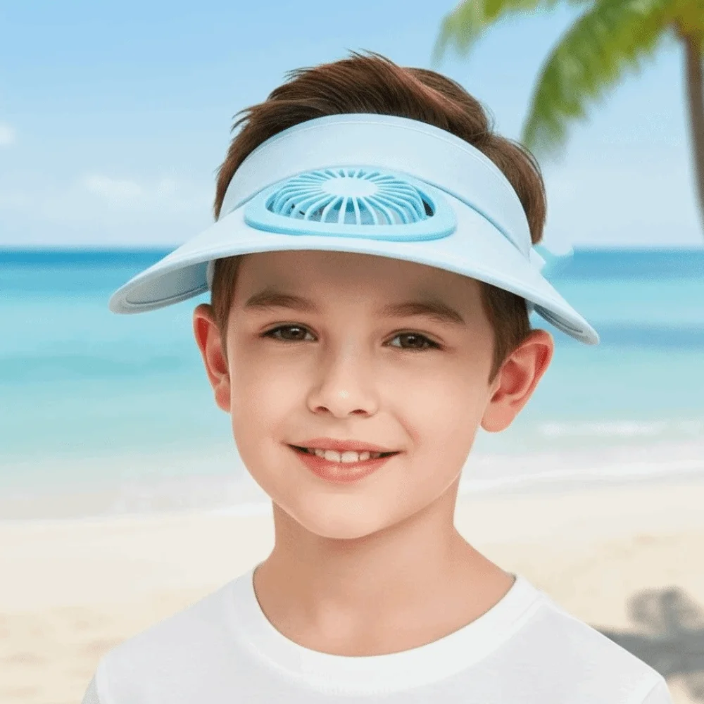 Portable Rechargeable Fan Hat Adjustable Breathable Children Visor Cap Candy Color Long-lasting Wide Brim Sunscreen Cap