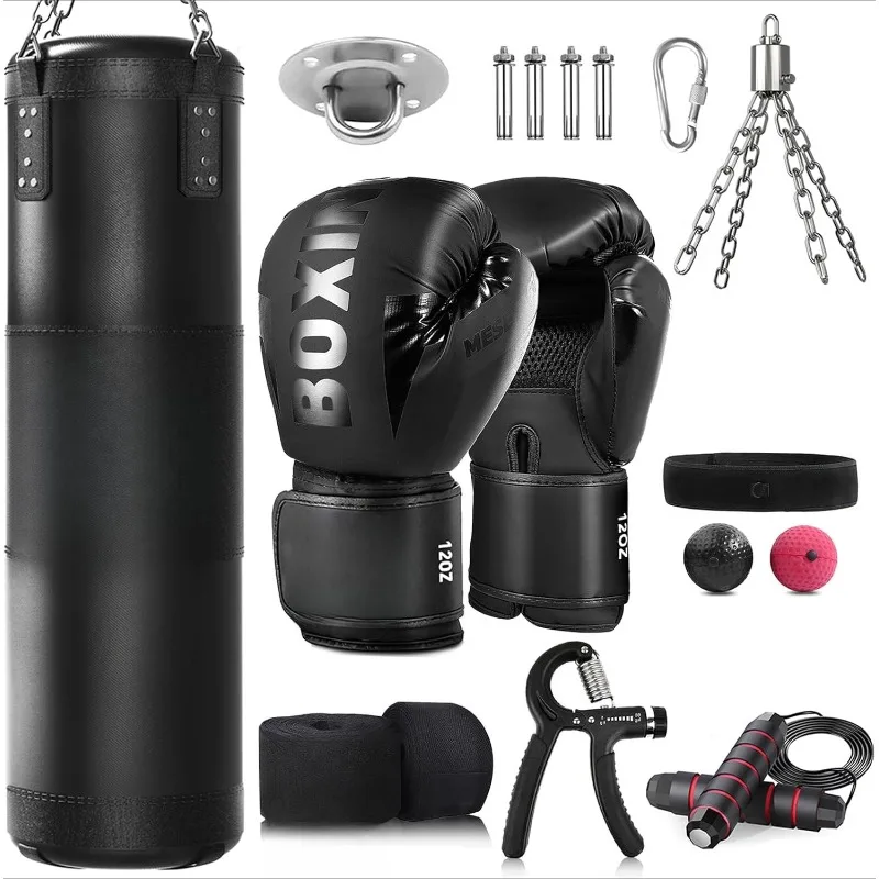

Punching Bag for Adults, 4ft Heavy Boxing Bag Set with 12 OZ Gloves for MMA Karate Kickboxing Boxing - Unfilled