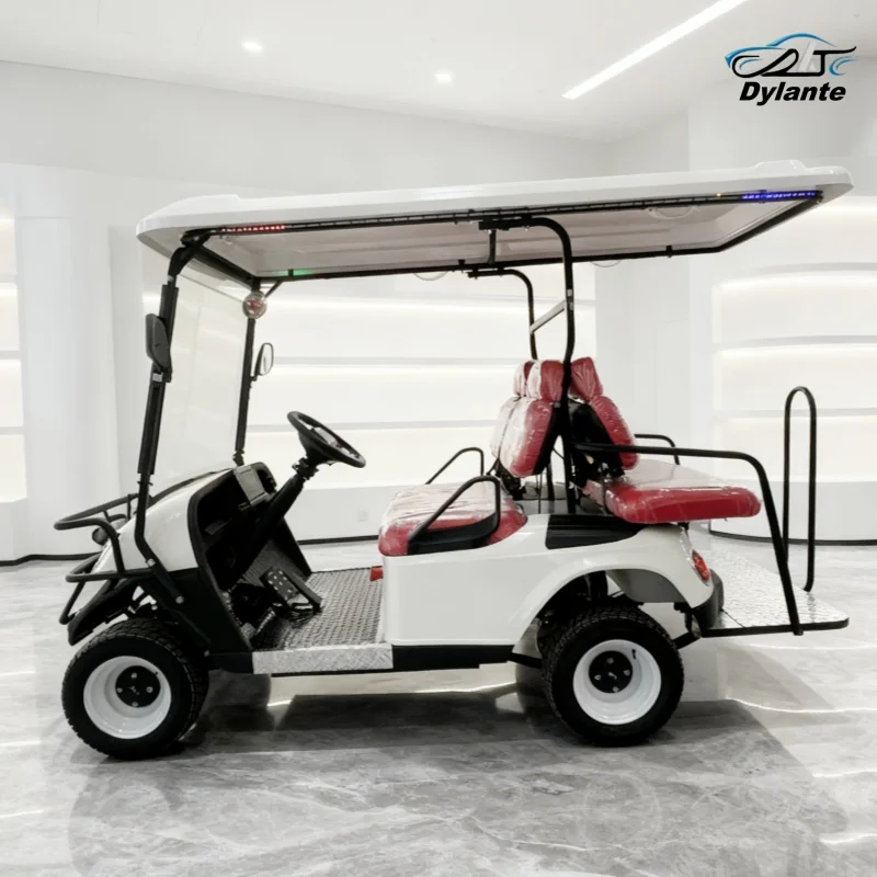 

4-местная электрическая тележка для гольфа, экологически чистая туристическая машина с фабрики и окружающим освещением на крыше, бампер для поля для гольфа