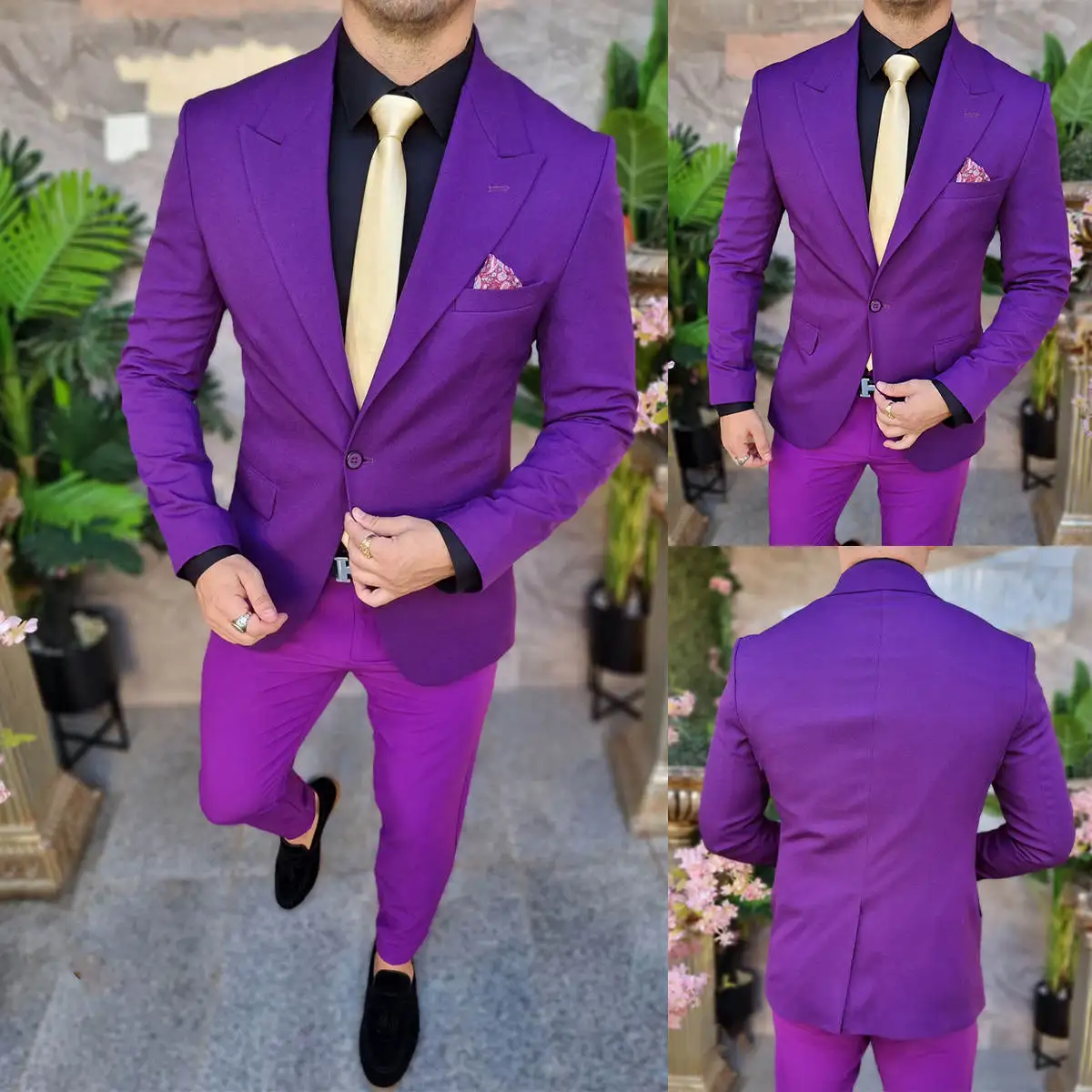 Solid Color Purple Mens Wedding Tuxedos Formal Business Men Pants Suits Prom Birthday Jacket Groom Wear 2 Pieces Sets