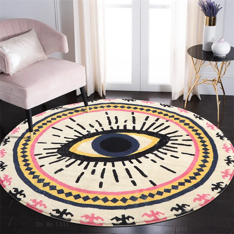 Spirit Eye Round Flannel Floor Rugs Super Soft Vintage Throw Non Slip Tribal Style Carpet For Bedroom Living Room Nursery Decor