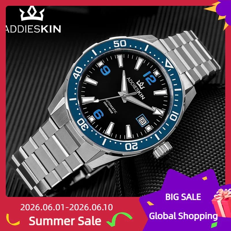 

AddiesKin Diver Men's Watch Automatic Miyota 9015 ultra-thin Movement 200M Waterproof Sapphire Mechanical Wristwatches Luminous