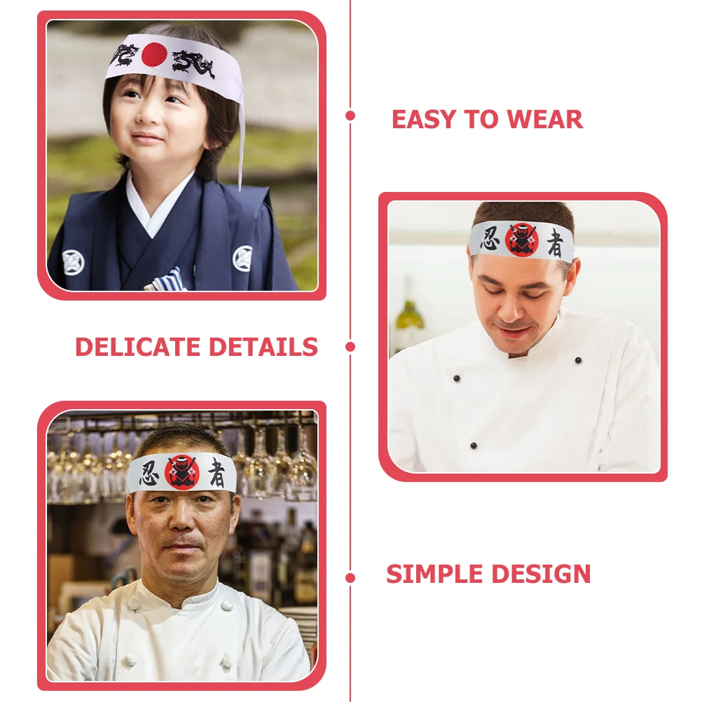 2 Pcs Japanese Ninja Headscarf Karate Supply Cooker Headband Chef Costume Accessory Polyester Child