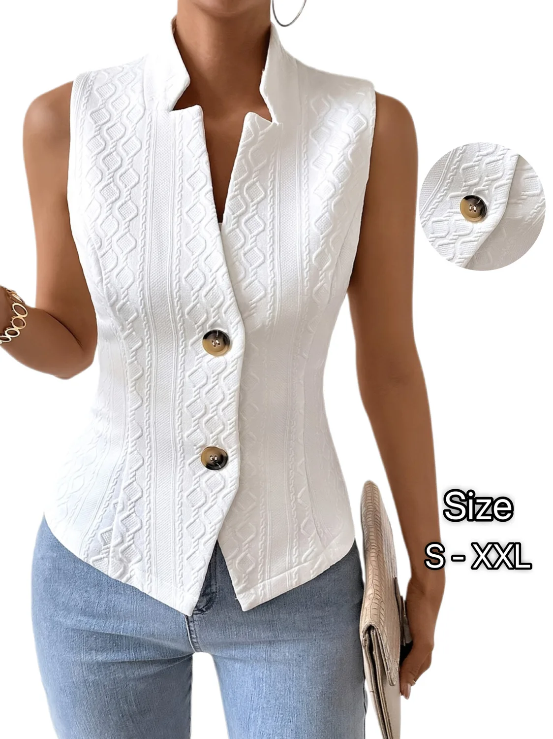 Ärmellose Weste im Frühlings- und Herbststil für Damen, vielseitiger Anzug, lässige Jacke, Knopfweste, Oberteil – Detail 8