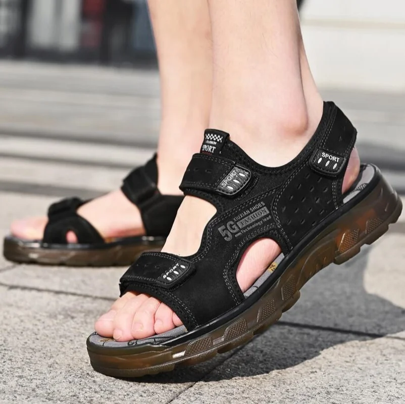 

2026 Men Sandals Genuine Leather Summer Shoes Man Casual Comfortable Barefoot Sandals Men Sandals