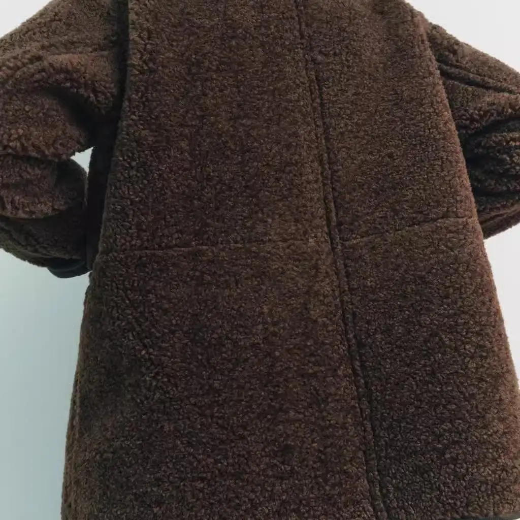 Abrigo de cuero de doble cara para mujer, moda Otoño Invierno, abrigo ueso de manga larga con cierre de botones, Color puro...