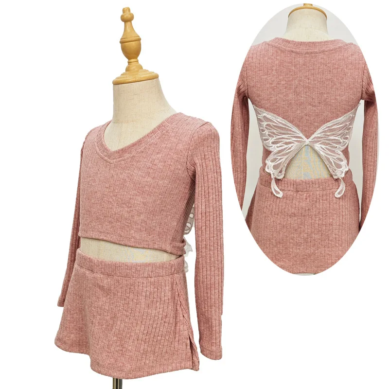 어린이 피부 친화적 편안한 댄스웨어 나비 스웨터 재킷 가을/겨울 세트 공연 의상 소녀 니트 탑