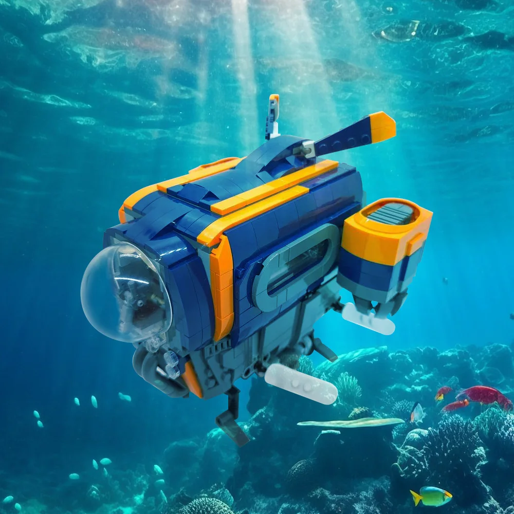 MOC Deep sea The Blue Foxs Building Blocks Submersibles Spaceships Submarin The Blue Fox Bricks Model Assembled Toy kid Gift