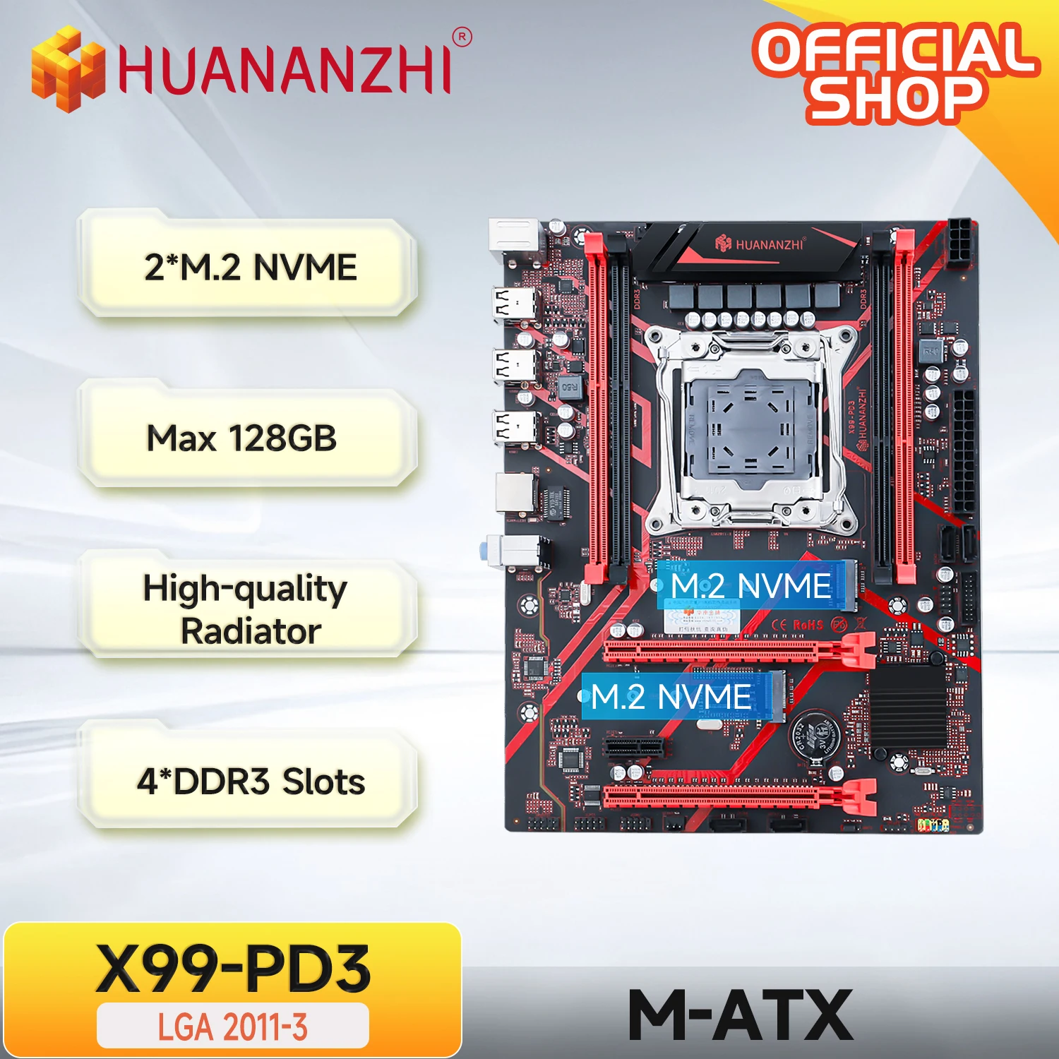 

HUANANZHI X99 PD3 LGA 2011-3 XEON X99 Motherboard support Intel XEON E5 2696 2678 2676 2673 2666 V3 DDR3 RECC Memory NVME M-ATX