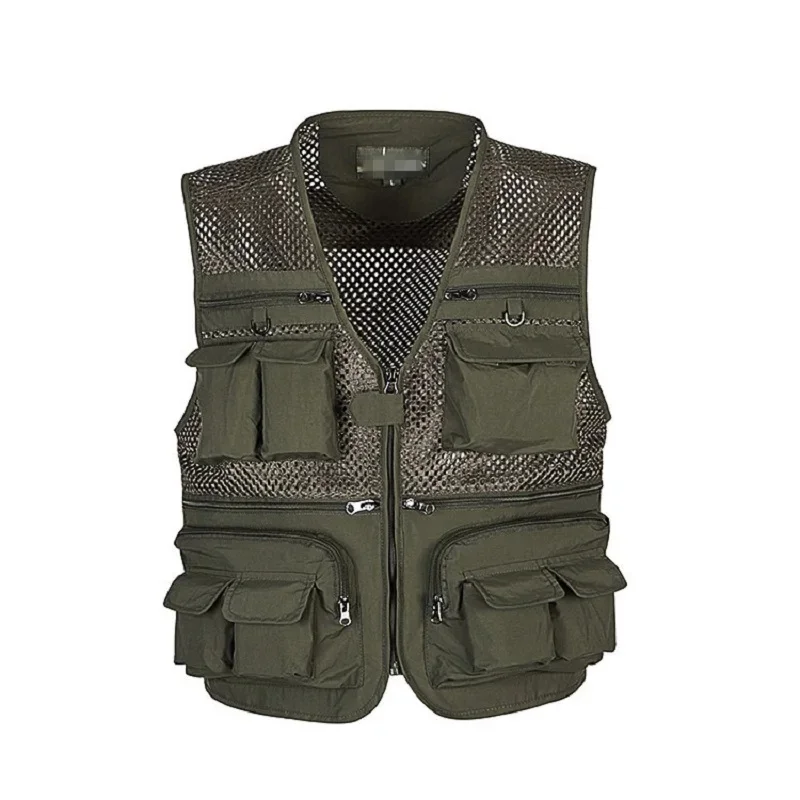 B&C Men's Vest  Sleeve Gear Coat Summer Spring Unloading Photographer Waistcoat Tool Pocket Mesh Work Sleeveless Jacket 5XL