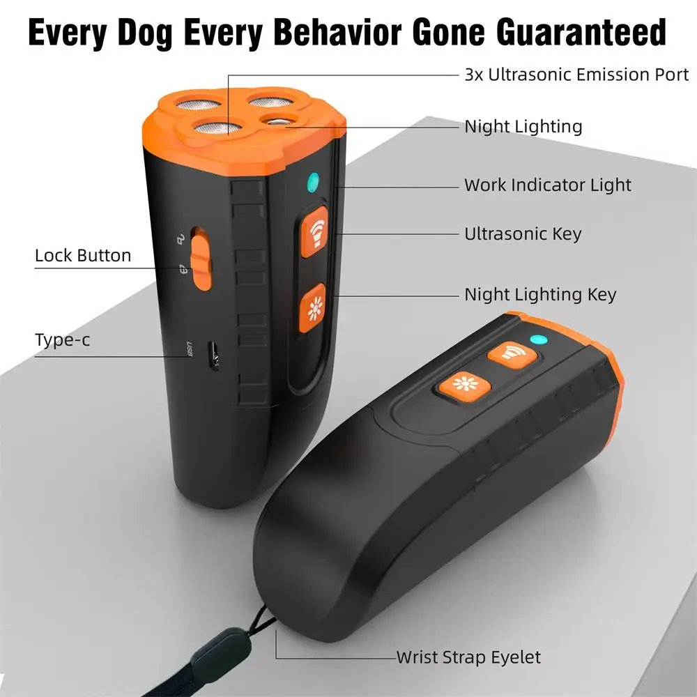 2024 Release Pet Dog Repeller Ultrasonic Dog Training Device Rechargeable Anti Dog Bark Deterrent Device With LED Flashlight