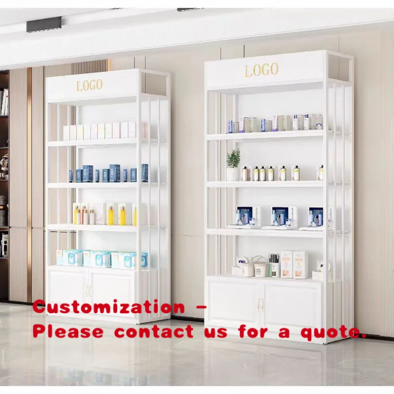 custom.Durable Heavy Duty Single-Sided Display Rack White Wooden Cabinets Metallic Steel Multi-Layers Supermarket Convenienc