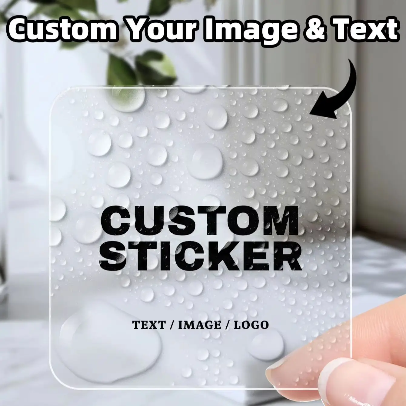 1-150Pcs Clear Waterproof Custom Square Stickers, Personalized Text Photo Labels for Holiday Gifts, Birthday, Wedding, Bakery