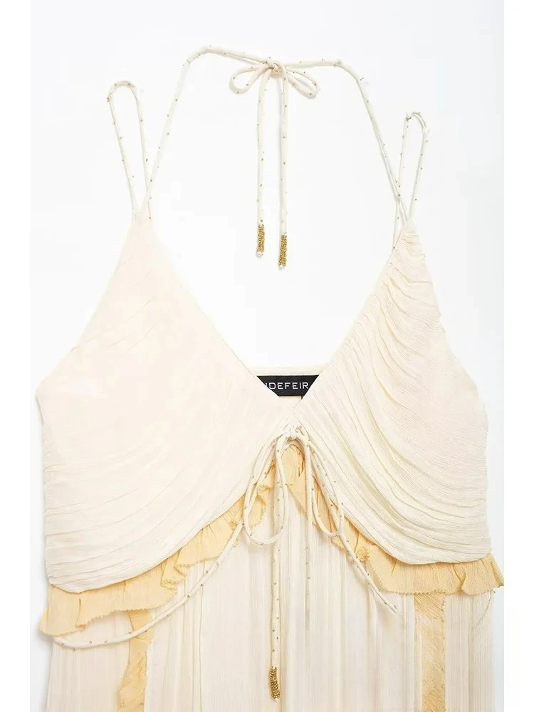 KONDALA-vestido Sexy elegante para mujer, camisola con cuello en V, cuello Halter, lazo, volantes, con cordones, vestido largo recto, nueva moda 2024, vestido de noche para discoteca