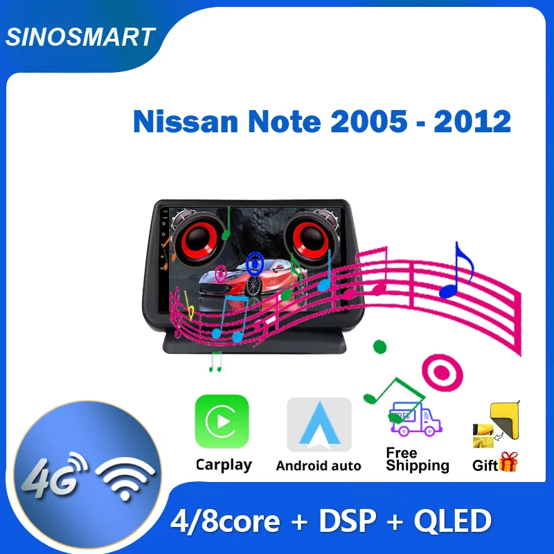 SINOSMART Android GPS Car Radio for Nissan Note E11 2004–2013 | Supports OEM BOSE / 360° PA | CarPlay & Android Auto | 9
