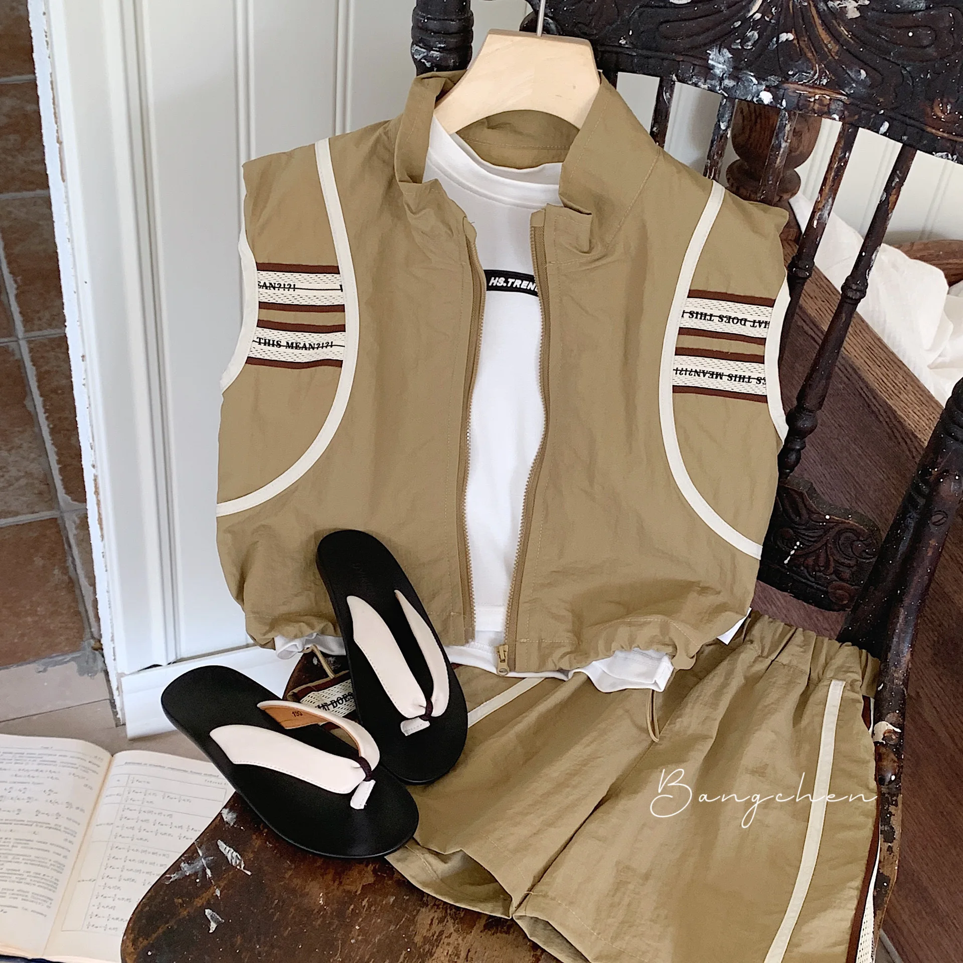 Children Clothes Suit 2024 Summer New Children Baby Wear Boys Two-piece Set Fahsion Brown Cardigan Vest and Shorts 2-piece Set