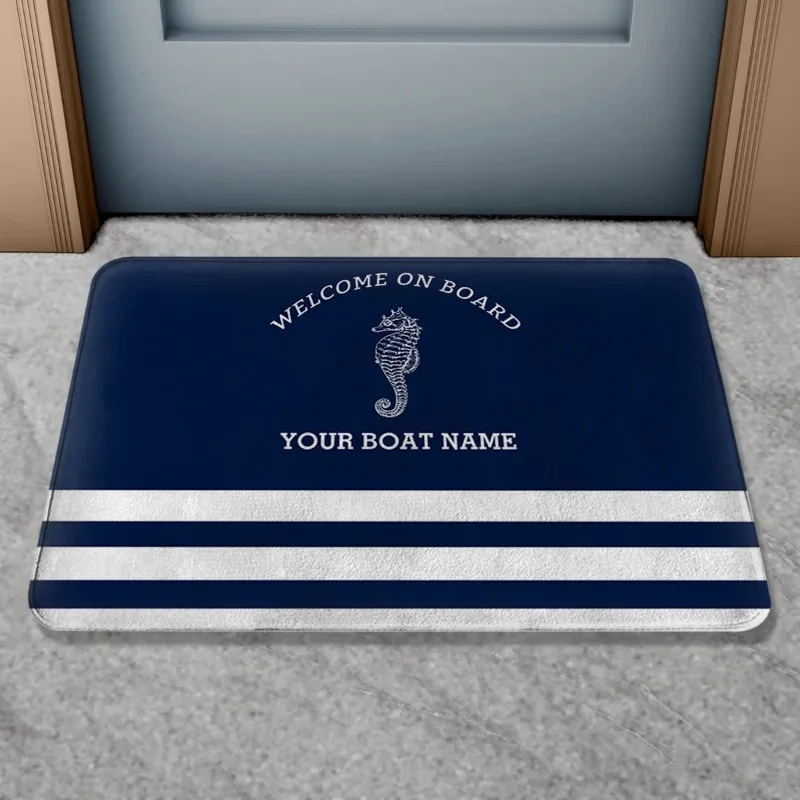 Classic Nautical Welcome Aboard Anchor Compass Ship Wheel Anti Slip Decorative Door Mat Bath Rug Indoor Outdoor Floor Mat