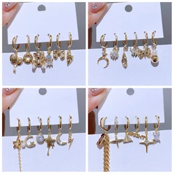 1 Set Mixed Design Cubic Zircon Paved Huggie Hoop Earrings for Women Gold Color Plated Party Jewelry