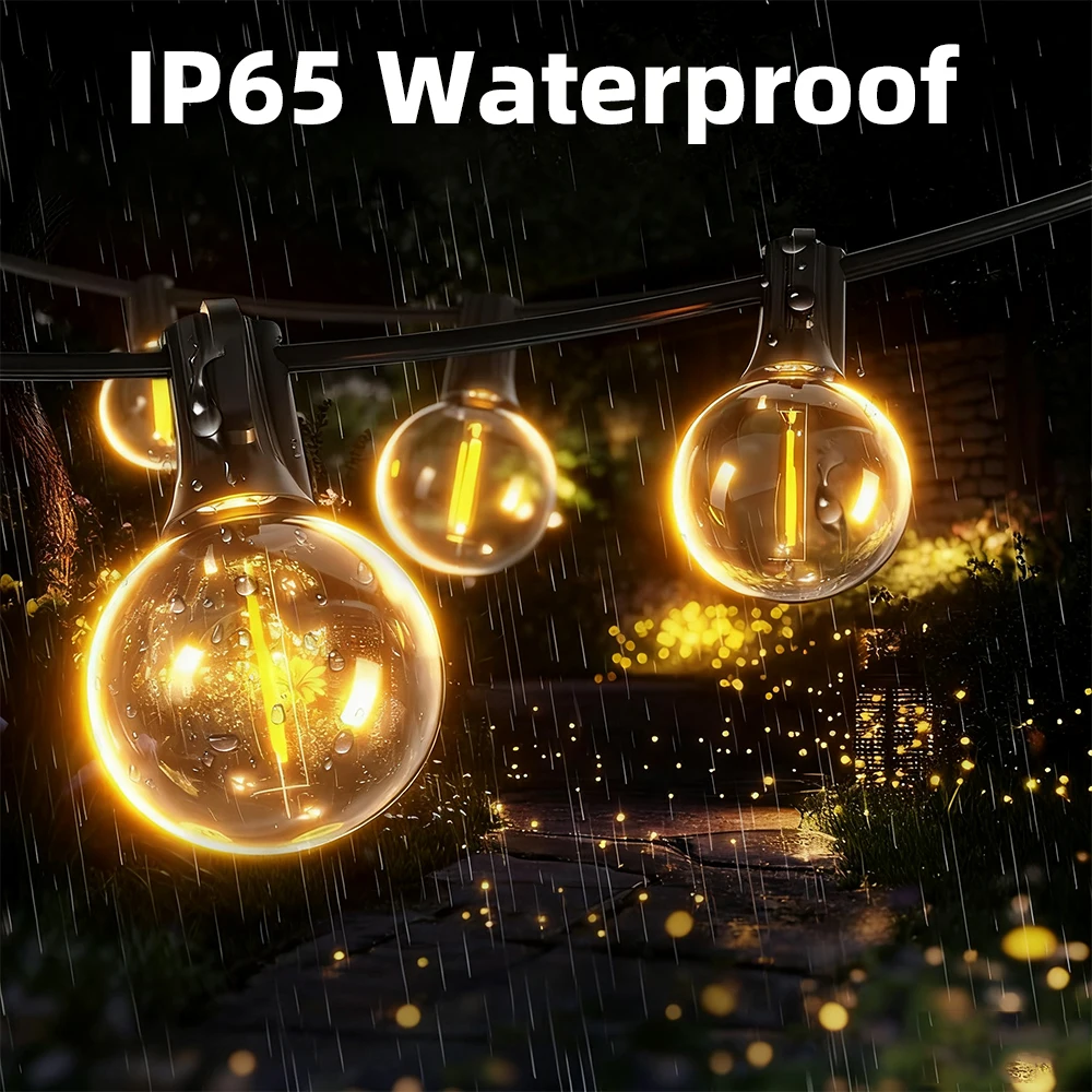 Outdoor Solar String Lights G40 Spherical LED Bulb IP65 Waterproof For Terraces Backyards Porches Balconies Parties Christmas