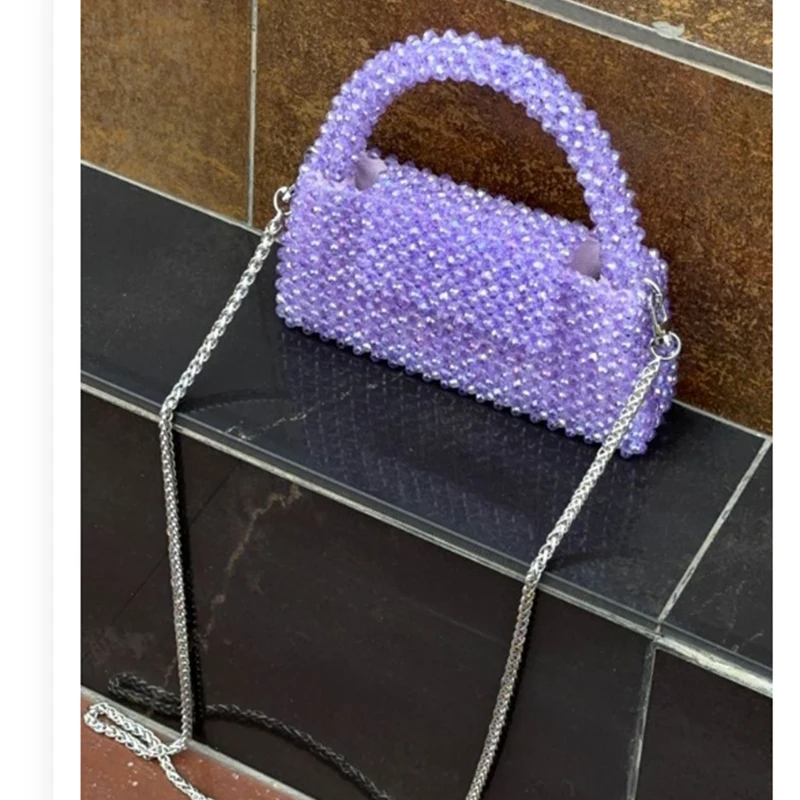 

Purple Sparkling Crystal Crossbody Chain Women's Bag New Customized Color Handmade Beaded Bags 2024 Party Dinner Ladies Handbag