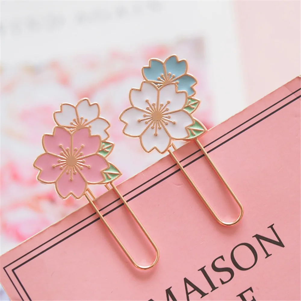 Cherry Sakura Bookmarks Metal Binder Clips Page Holder Kawaii Stationery Photos Tickets Documents Clamp Office Supplies