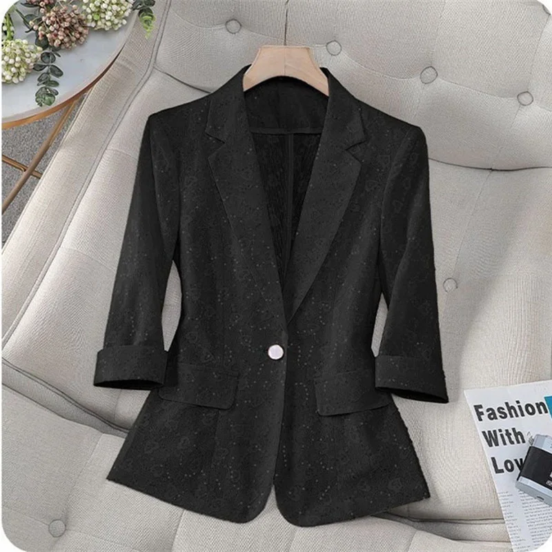 2026 New Spring Suit Coat Autumn Seven Quarter Sleeve Suit Jacket Women's Suit Blazer Casual Versatile Fashion Thin Top