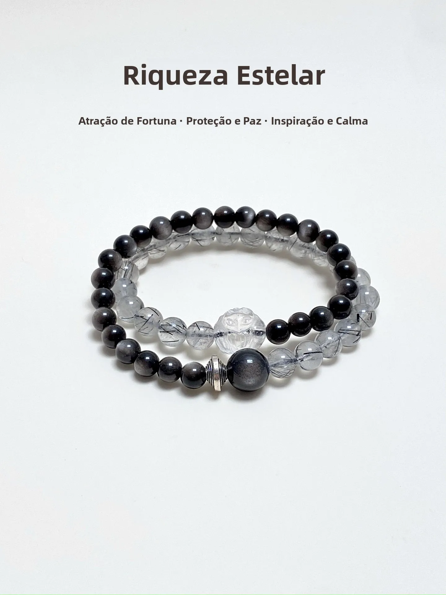pure-silver-design-bracelet-women's-simple-style-king-carp-star-river-black-hair-crystal-silver-white-crystal