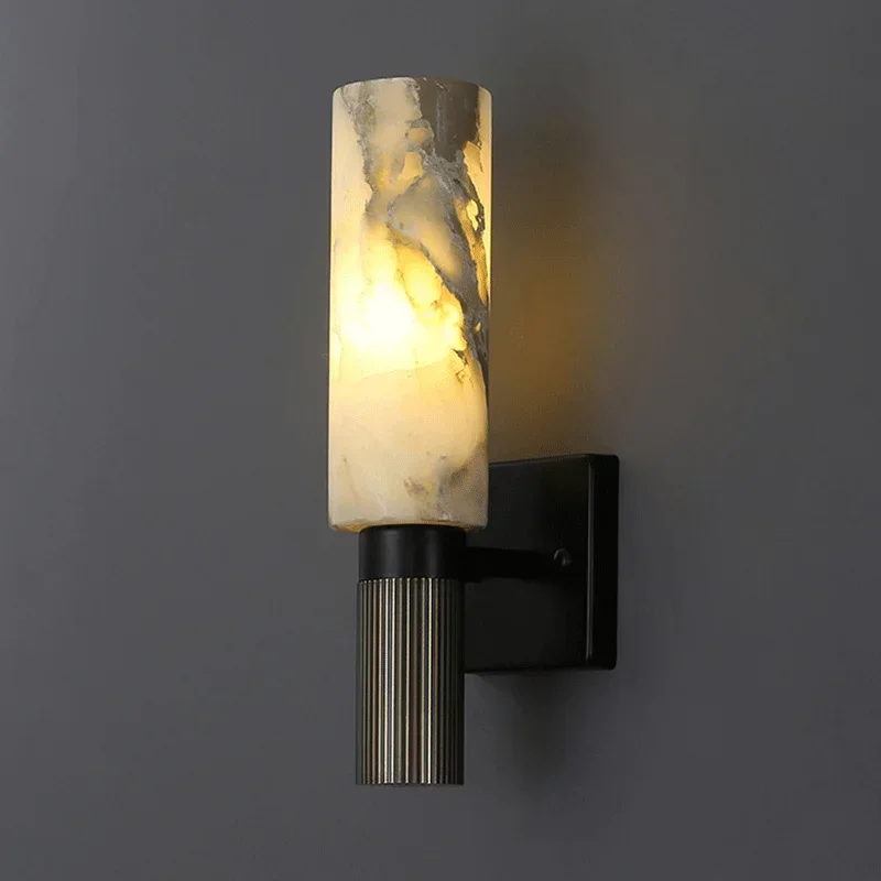 

Natural Stone Alabaster Copper Wall Lamp Living Room Luxury Marble Sconce Creative Bedroom Bedside Mounted LED Light Fixture