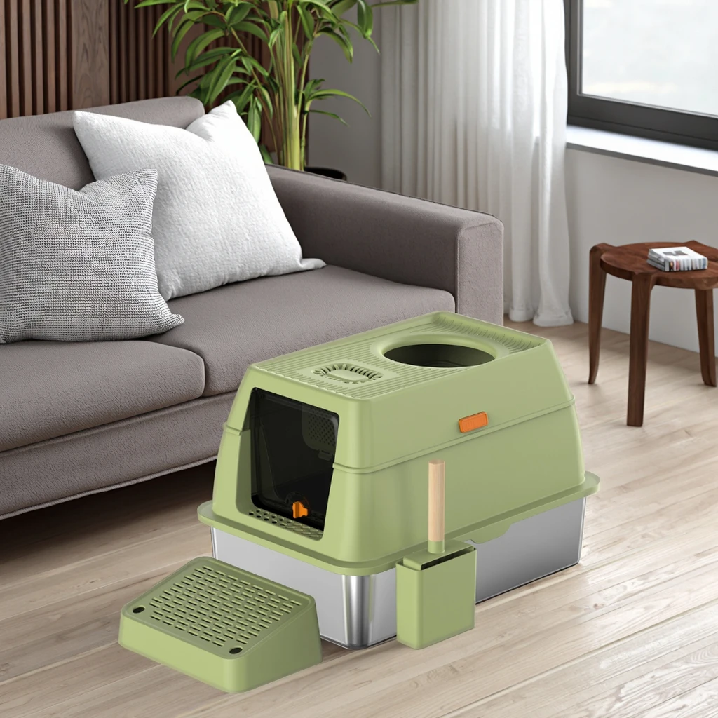 Premium Cat Litter Box 20L Inner Space Automatic Cleaning Square Easy Clean Comfortable Toilet Accessory Metal Alloy