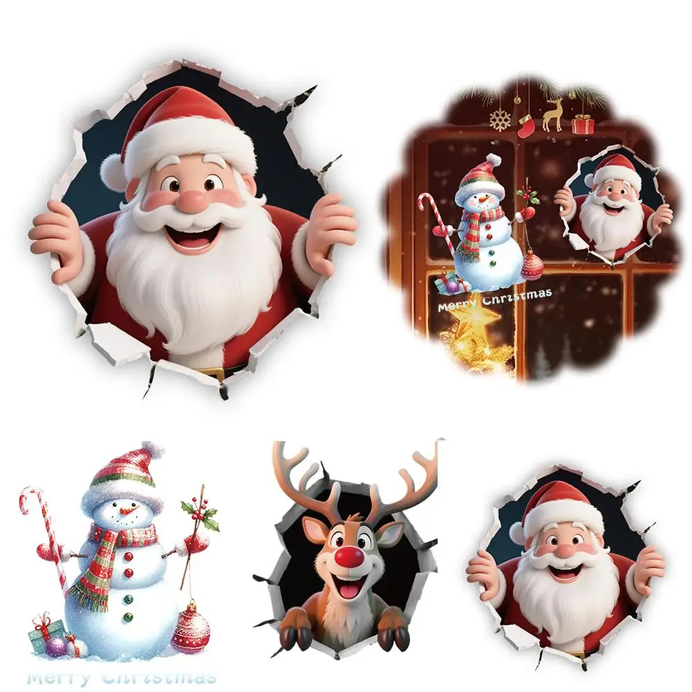 ثلاثية الأبعاد سانتا كلوز كسر من خلال الجدار ملصق بولي كلوريد الفينيل للإزالة عيد الميلاد جدار نافذة ملصق المنزل عيد الميلاد الديكور هدية السنة الجديدة 2025 #2