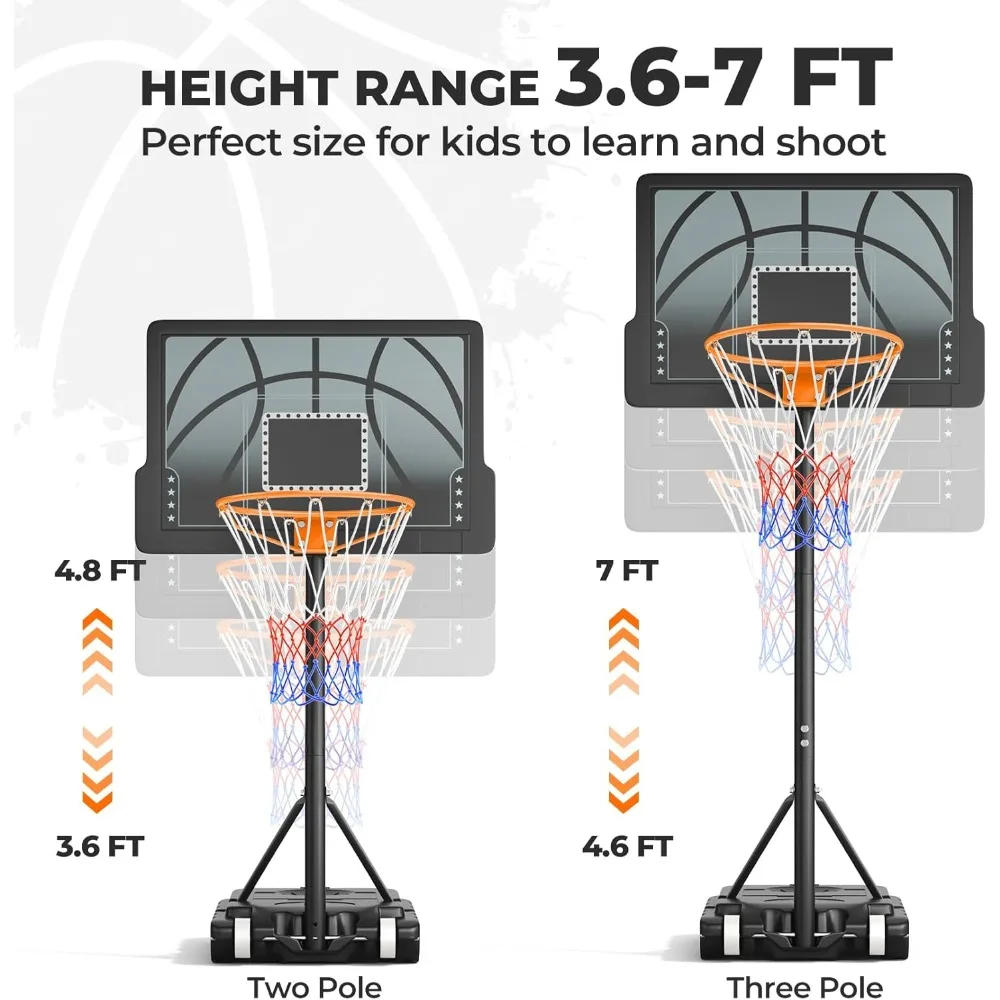 Adjustable Height Kids Basketball Hoop, Portable for Outdoor and Indoor Use, Suitable for Kids, Teens, and Youth, 30 Inch Backbo