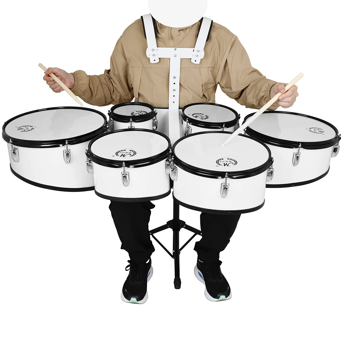 6-Piece Marching Drum Set with Carrier–Multi-Drum Sextet Toms with Sticks Keys & Wrenches for Marching Band Playing Practice view 6