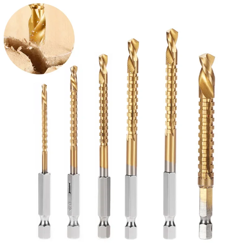 

3/6Pcs HSS Hexagon Shank Twist Drill Bits Serrated Grooving Cutting Tap Spiral Saw Wood Metal Plastic Hole Saw Titanium Drill