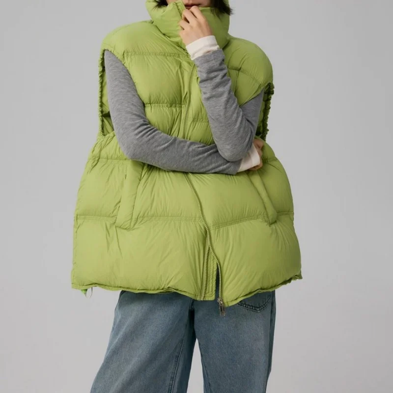 เสื้อกั๊กขนเป็ดแบบหนา อุ่น ไม่มีแขน คอตั้ง สำหรับผู้หญิง ฤดูหนาว 2025 คุณภาพสูง แฟชั่น Y2K สไตล์ไฮสตรีท